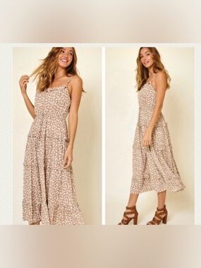 New! Floral Tiered Ruffle Adjustable Spaghetti Strap Maxi Dress Size M & L